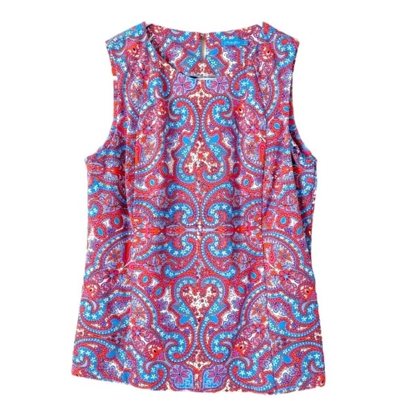 J. McLaughlin Top Tania Augusta Sleeveless Paisley Pink Blue White Size Medium - Picture 6 of 6